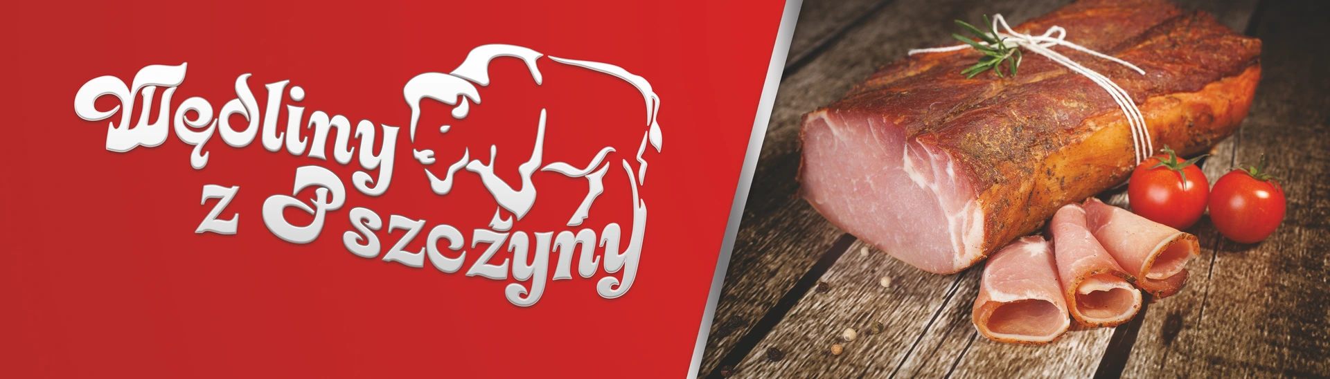 Wędliny z Pszczyny — baner reklamowy ALMA z wędliną i przykładową propozycją podania